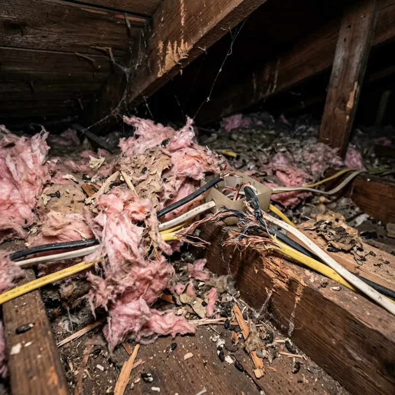 Contaminated ceiling insulation being assessed in a Bayswater roof space