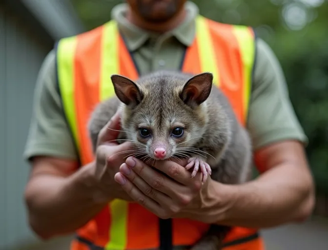 Animal handler safely recovering a deceased possum in Bayswater